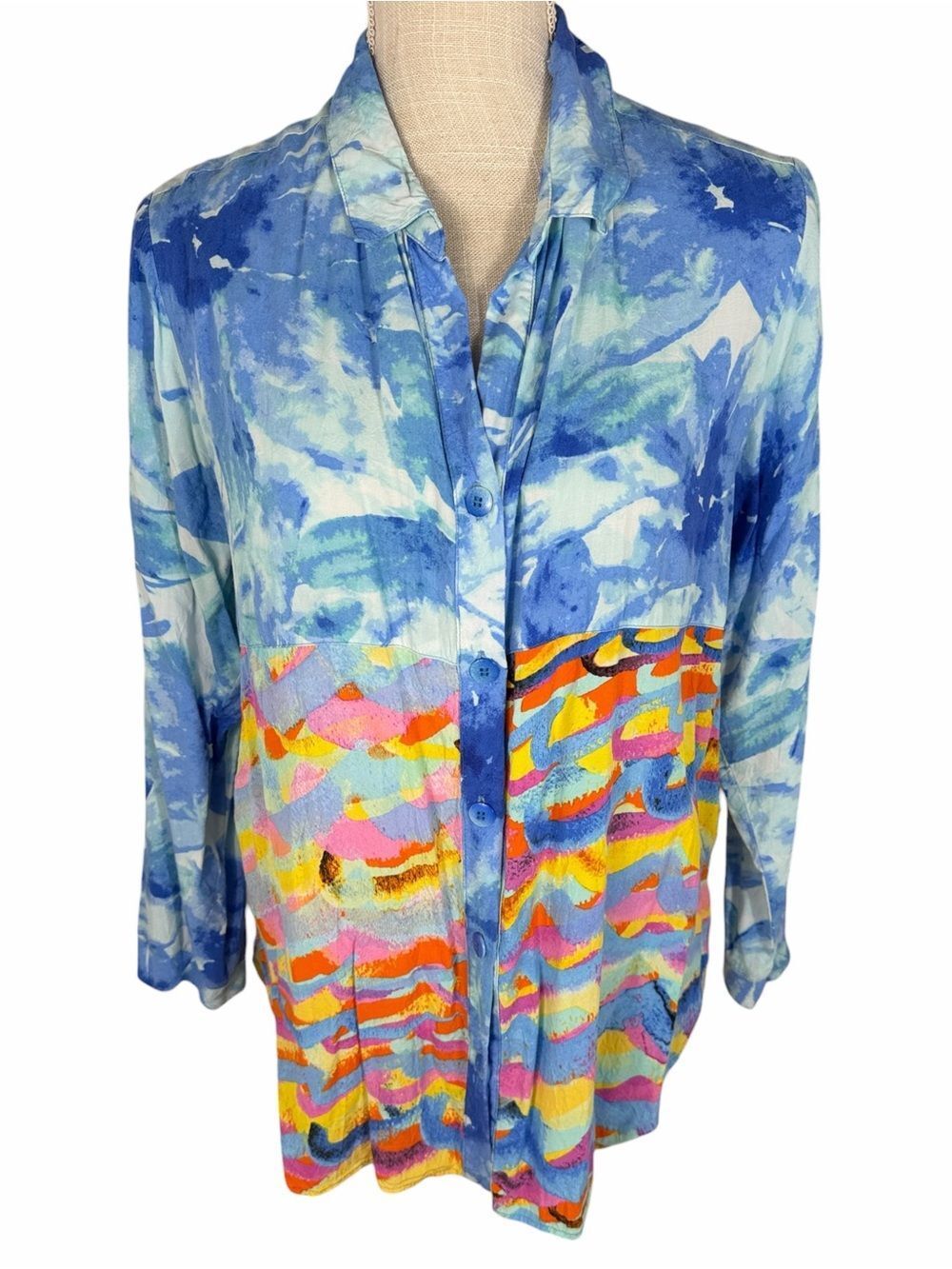 Jams World Vintage Art To Wear Gela Blouse in Hapuna Blue Watercolor